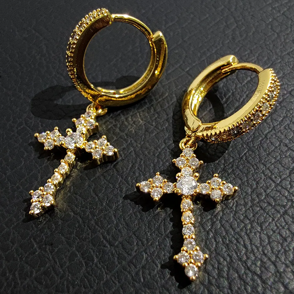 Cross Drop Moissanite Earrings 14K Gold