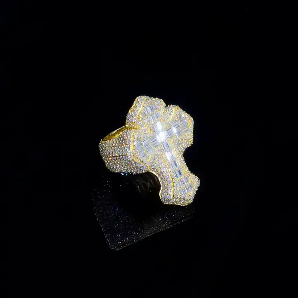 Moissanite Fleur Cross Ring 14K Gold