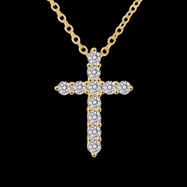 Moissanite Solitaire Cross Pendant 14K Gold
