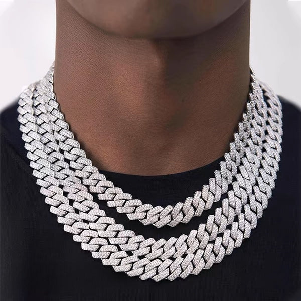 2-Row 15MM Moissanite Cuban Link Chain 14K Gold