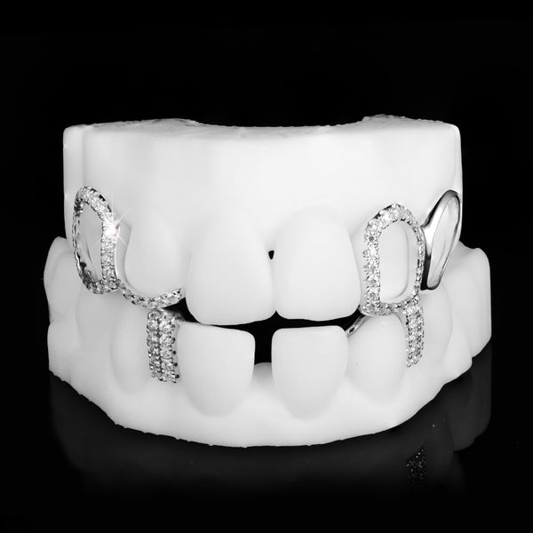 Open Face Double Cap 925 Sterling Silver Moissanite Grillz