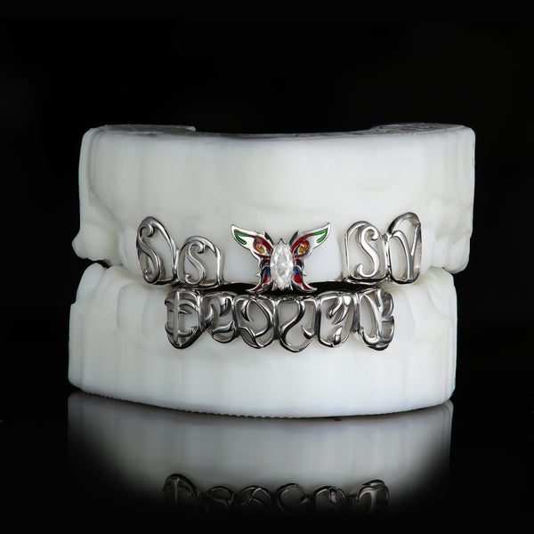 925 Sterling Silver Grillz With Butterfly Gap Bar
