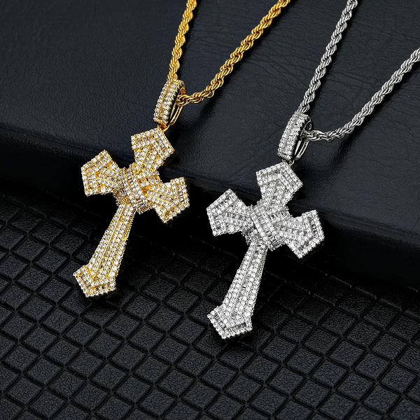 Moissanite Wrapped Cross Pendant 14K Gold