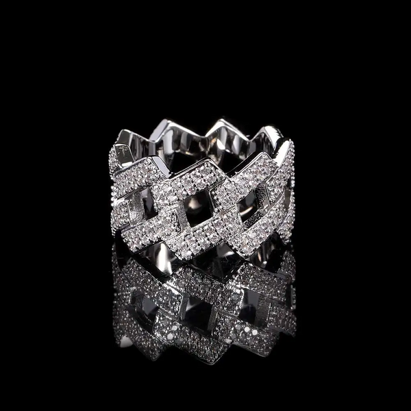 Moissanite 2-Row Miami Cuban Link Ring 14K Gold