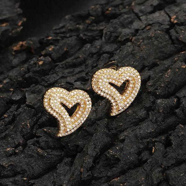 Heart Shaped Hollow Moissanite Earrings 14K Gold