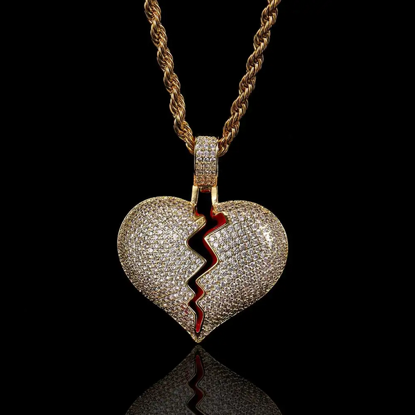 Moissanite Broken Heart Pendant 14K Gold