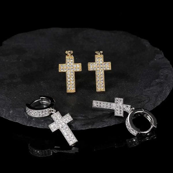 Mini Cross Moissanite Earrings 14K Gold