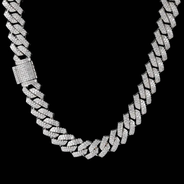 2-Row 13MM Moissanite Prong Cuban Link Chain 14K Gold