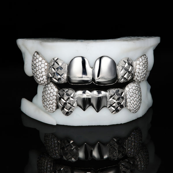 925 Sterling Silver Diamond Cut With Diamond Dust Grillz