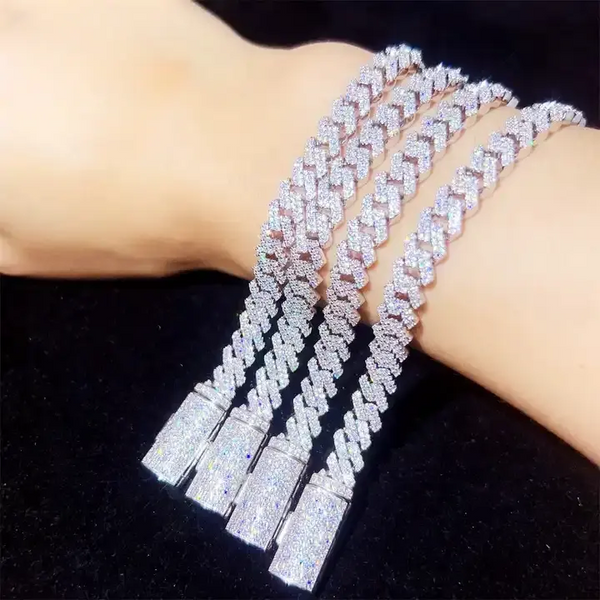 15MM 4-Row Moissanite Cuban Link Bracelet 14K Gold