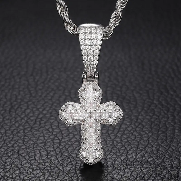 Moissanite Halo Cross Pendant 14K Gold