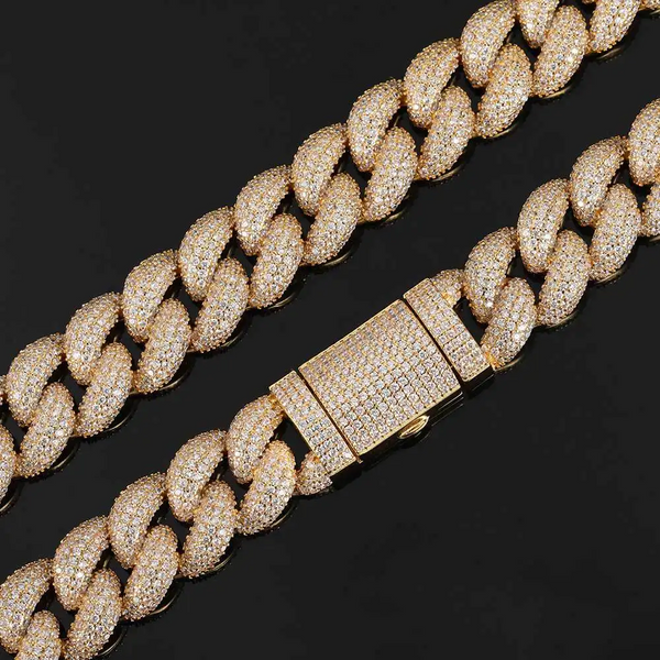 20MM Prong Moissanite Miami Cuban Link Chain 14K Gold
