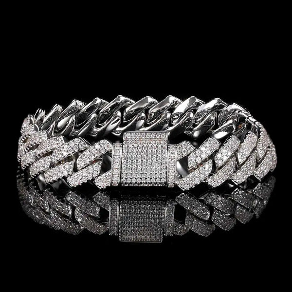 Iced Out Halo Cluster Cuban Link Bracelet 14K Gold - 15MM