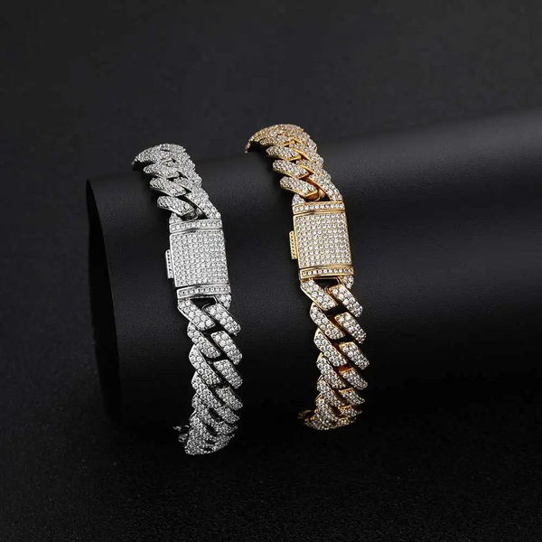 2-Row Iced Out Miami Cuban Link Bracelet 14K Gold - 15MM