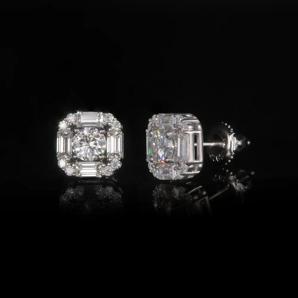 10MM Baguette Halo Moissanite Earrings 14K Gold