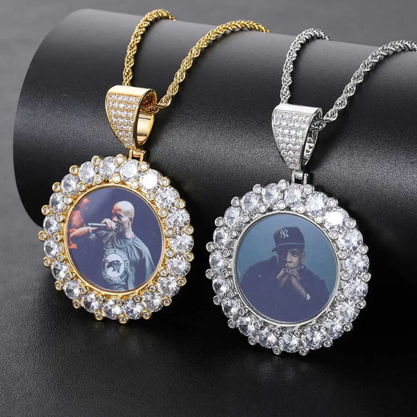 Moissanite Circle Cuban Photo Pendant