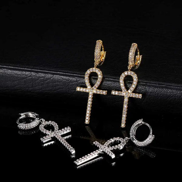 Moissanite Ankh Hoop Earrings 14K Gold